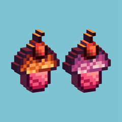 Poster - Isometric Pixel art 3d of sweet cake icon for items asset.Pancake icon on pixelated style.8bits perfect for game asset or design asset element for your game design asset.