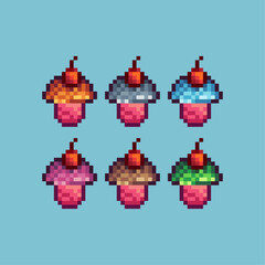 Poster - Pixel art sets icon of pancake variation color. Cake sweet food icon on pixelated style. 8bits perfect for game asset or design asset element for your game design. Simple pixel art icon asset.