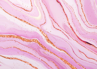 Wall Mural - Decorative elegant pink liquid marble design with rose gold glitter elements