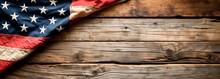 American Flag Over A Wooden Table,  Star And Stripes And Waves, USA National Flag, Red White And Blue, Patriotic, 4th July Independence Day, Banner Wallpaper Background, Copy Space For Text