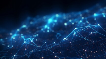 Poster - Blue futuristic space: 3d rendering abstract background with connected dots and lines