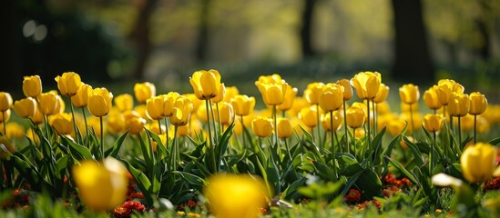 Sticker - Spring bed filled with yellow tulips