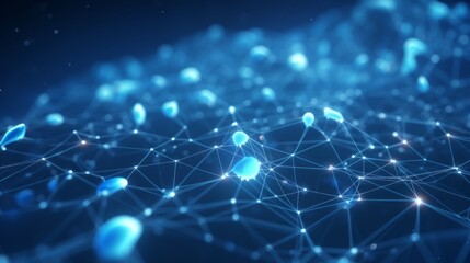 Poster - Abstract blurry global digital network wireframe - polygonal shapes concept
