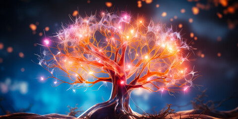 Poster - Vivid conceptual image of a human brain with glowing neural networks, symbolizing intelligence, creativity, and cognitive function