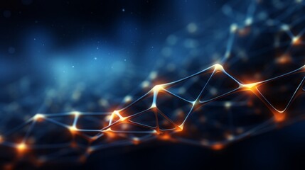 Poster - Blue abstract 3d rendering: blurry space with connecting dots and lines on scientific background - futuristic concept, 3d illustration
