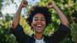 © Melvin - A person achieving a personal goal with a triumphant expression of joy and fulfillment.
