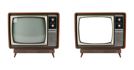 retro tv with 2 style isolated on transparent background, old television