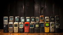 Row Of Old Mobile Phones From The Past
