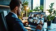 © loran4a - businessman having video conference call with colleagues. remote workers discussing work plans by video digital conference call on laptop.