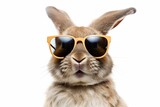 Fototapeta Zwierzęta - Cool Easter bunny with sunglasses on white background.