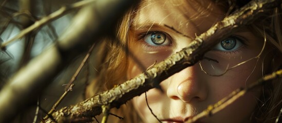 Poster - A girl is focused on a nearby branch.