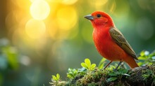 A True Detailed Realistic Photography Of Red Birds In The Wild Scarlet Tanager Focus On Details
