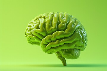 Poster - Vivid green human brain illustration on a gradient backdrop, depicting neural complexity