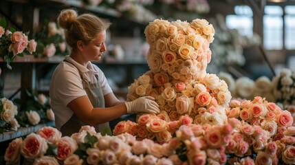 Wall Mural - Behold a floral masterpiece: a bear crafted entirely from vibrant blooms. A whimsical display of nature's artistry, blending the strength of a bear with the delicate beauty of flowers. A unique and en