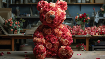 Wall Mural - Behold a floral masterpiece: a bear crafted entirely from vibrant blooms. A whimsical display of nature's artistry, blending the strength of a bear with the delicate beauty of flowers. A unique and en