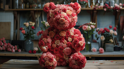 Wall Mural - Behold a floral masterpiece: a bear crafted entirely from vibrant blooms. A whimsical display of nature's artistry, blending the strength of a bear with the delicate beauty of flowers. A unique and en