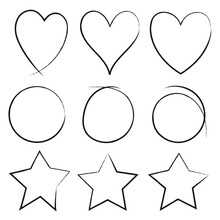 Scribble Hearts Circles Stars Set