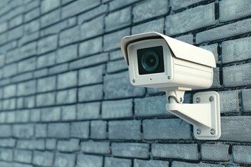 Poster - A security camera mounted on a brick wall. Can be used for surveillance and monitoring purposes