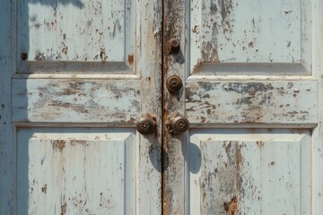 Poster - A close-up view of a door handle on a wooden door. Ideal for architectural and home improvement concepts