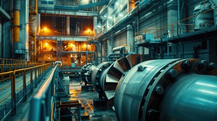 Poster - A large machine in a factory with multiple pipes. Suitable for industrial and manufacturing concepts