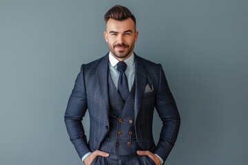 Wall Mural - A well-dressed man confidently posing for a picture. Suitable for business, corporate, or professional concepts