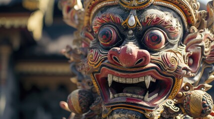 Poster - A detailed view of a demon statue. Suitable for dark or horror-themed projects