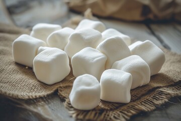 Aufkleber - A pile of marshmallows sitting on top of a table. Can be used for sweet treats, dessert, or party themes