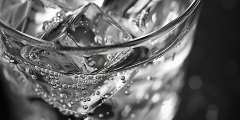 Poster - A refreshing glass of water with ice cubes, perfect for quenching your thirst. Ideal for use in health and wellness articles or as a background image for hydration-related content