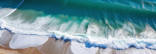 Banner Ocean Or Sea Coast With Beach And Waves With Foam View From Drone
