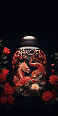 Sticker - Dragon and Flower - Artistic Glass Vase