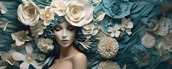 Wall Mural - Fantasy Flower Woman, Fictional Character Created by Generated AI.