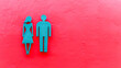 Vibrant Blue and Red Gender Symbols on Textured Red Background for Restroom Signage
