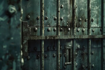 Poster - A detailed view of a metal door with rivets. Suitable for industrial and architectural concepts
