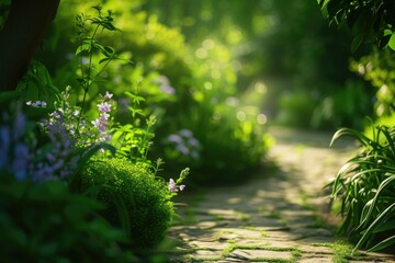 Aufkleber - A picturesque path winding through a lush green forest. Ideal for nature, hiking, and adventure-related designs