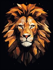 Low poly style portrait of a lion on a dark background. Generative AI