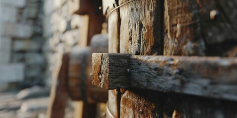 Poster - Close up shot of a wooden door handle. Perfect for architectural or interior design projects