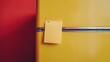 © Fotograf - A close up view of a yellow refrigerator with a tag. Perfect for showcasing kitchen appliances or promoting sales