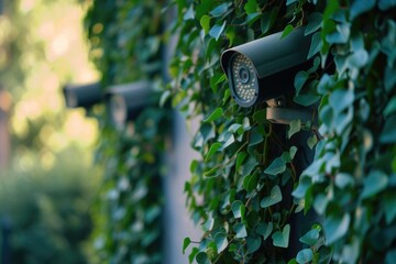 Poster - A close-up view of a camera mounted on a wall. This image can be used for various purposes