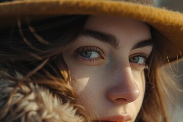 Aufkleber - A close-up image of a person wearing a hat. Versatile and suitable for various themes and concepts