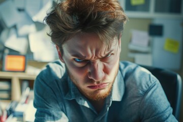 Poster - A man is focused on his cell phone, engrossed in what he is seeing. This image can be used to depict technology addiction, modern communication, or social media engagement