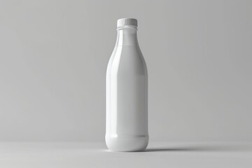 Poster - A bottle of milk placed on a clean white surface. Perfect for showcasing dairy products or a healthy lifestyle