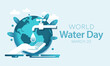 World Water day is observed every year on March 22, highlights the importance of freshwater. The day is used to advocate for the sustainable management of freshwater resources. Vector illustration.