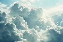 A Picture Of A Plane Flying Through A Sky Filled With Fluffy Clouds. This Image Can Be Used To Represent Travel, Aviation, Or The Beauty Of Nature