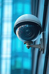 Poster - A security camera mounted on the side of a building. Can be used for surveillance purposes