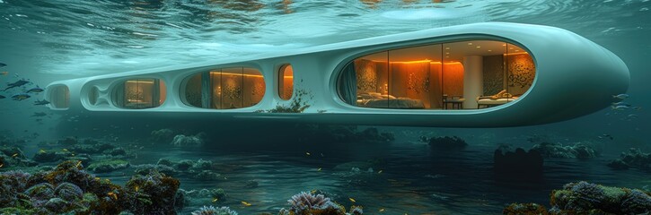 Wall Mural - Oceanic research hub floating on the Pacific 