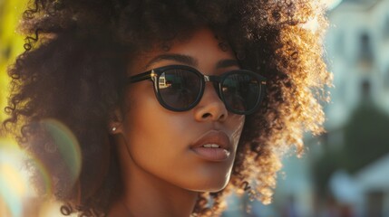 Wall Mural - Young black woman with sunglasses enjoy vacation