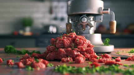 Poster - A pile of raw meat sitting on top of a cutting board. Perfect for food preparation or cooking-related projects