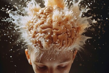 Aufkleber - A woman with messy hair covered in snow. This image can be used to depict a winter scene or to convey the feeling of being caught in a snowstorm