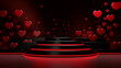 A red pedestal with steps to show off your love from the heart. A declaration of love against a black background.