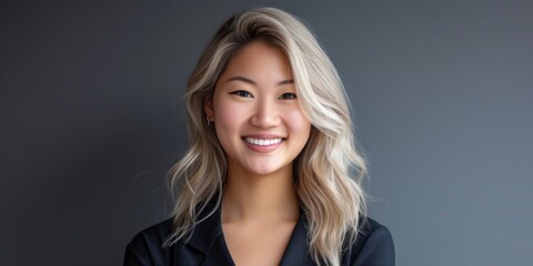 Aufkleber - A woman with blonde hair wearing a black shirt. This versatile image can be used for various purposes